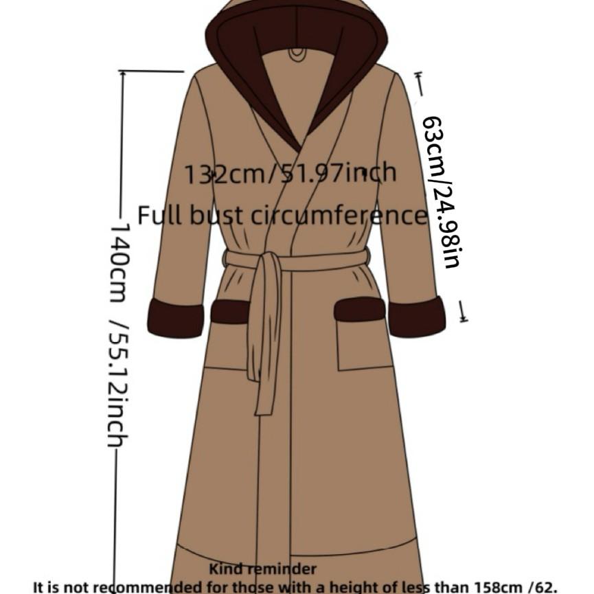 European Elegant Coffee Leopard Print Flannel Bathrobe Loungewear Nightwear, Hooded with Belt and Pockets, Unisex Fit, Soft and Comfortable