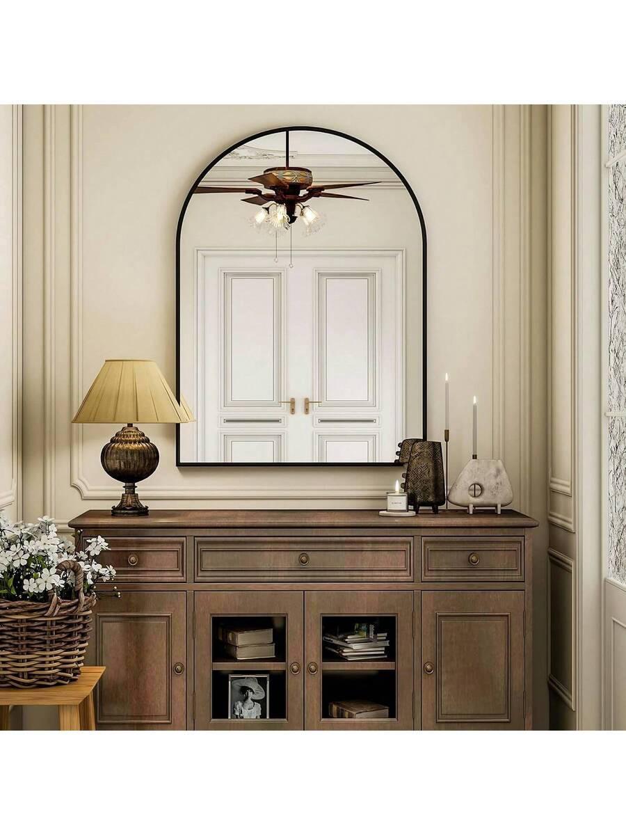 Arched Wall Mirror 30x20 Inch - Rust-Proof Metal Frame, Anti-Fog & Shatterproof For Bathroom Vanity, Bedroom, Entryway(Modern Luxury Gold/Black)