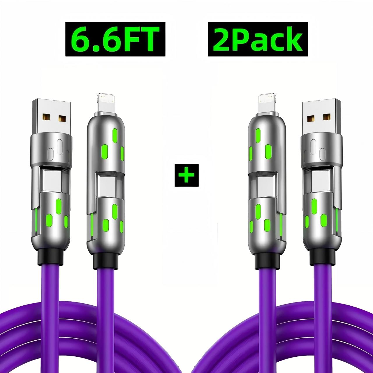 [Buy 1 Get 1 Free] 6.6ft  4-in-1 Multi USB Charging Cable with USB A,Type C,Lightning-MAX240W Fast Charging & Data Sync for iPhone16/15,iPad Pro, Samsung & Laptops fast charge usb cable 4-in-1 fast Breathing Light  -max 1 usb-c data 4 1 charging cable