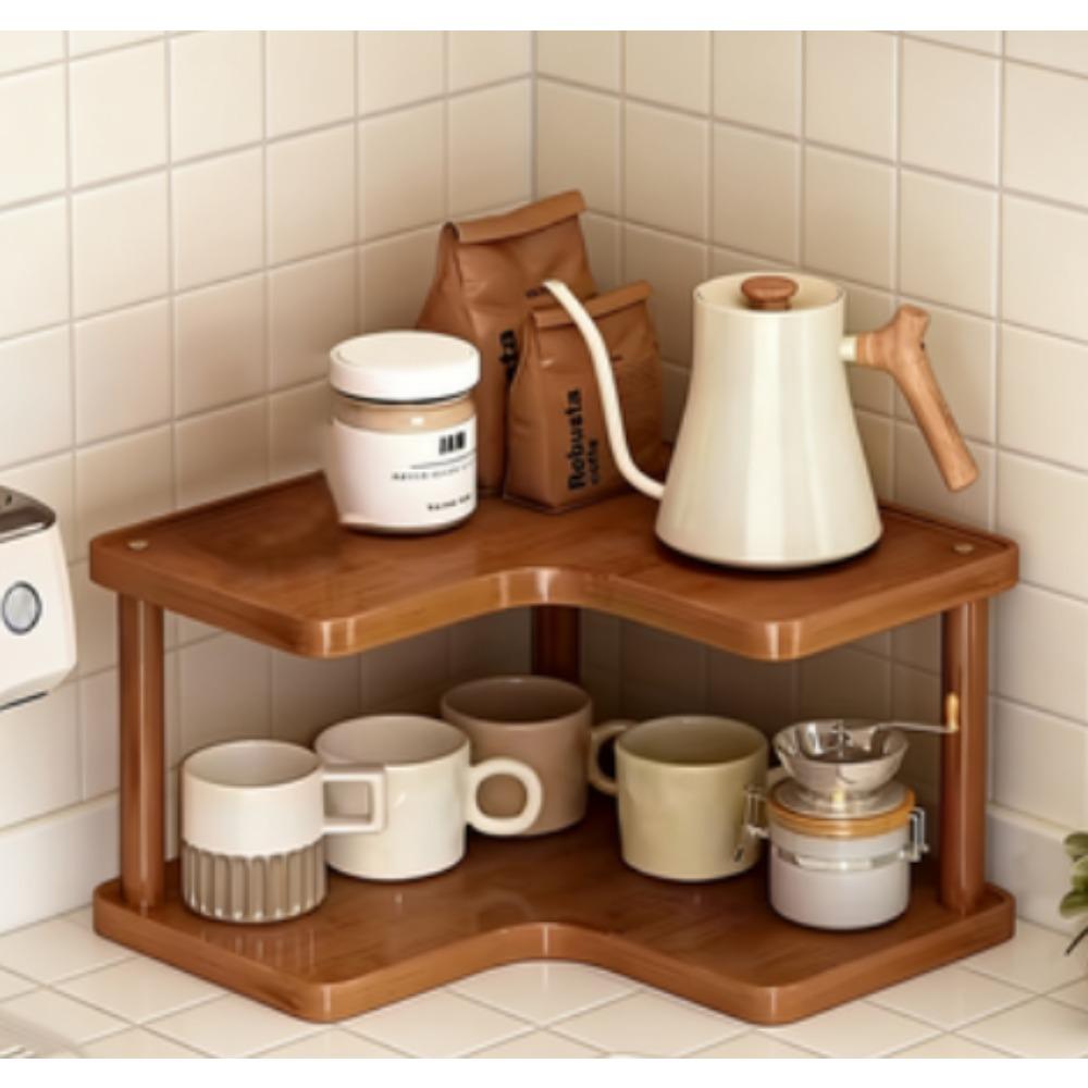 Space-saving curved corner shelf, multi-layer countertops, cabinets, laundry storage units, easy-to-assemble corner shelves, suitable for small spaces, coffee station organizers, practical shelving units