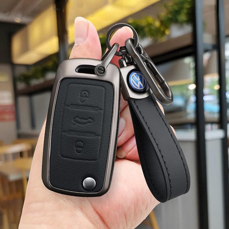Zine Alloy Leather Car Key Case Shell Cover Bag Holder Keychain For VW Volkswagen Polo Tiguan Passat Golf Jetta Lavida Auto Key Protection Accessories Car Key Protector