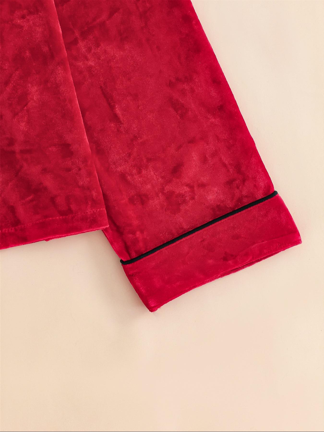 Women's Elegant Winter Pajama Set Nightwear, Fitted Long Sleeve Button-Up Top & Warm Pants, Comfortable Loungewear for Cold Weather