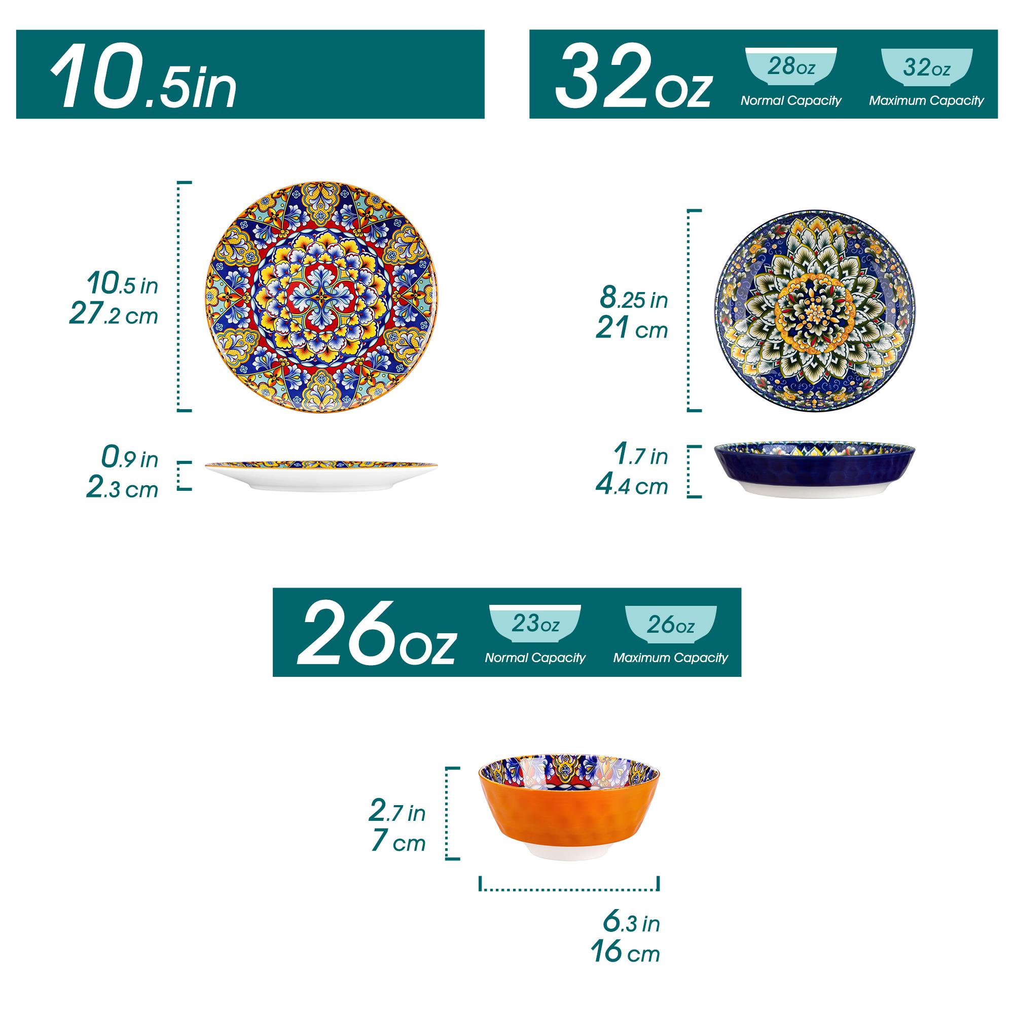 vancasso 12/16/18/24 Pieces Dinnerware Sets, Plates and Bowls Set, Porcelain Dishes Set for 4/6, Microwave and Dishwasher Safe, Scratch Resistant, Bohemian Style Dining Ware Service for 6, Series SIMI
