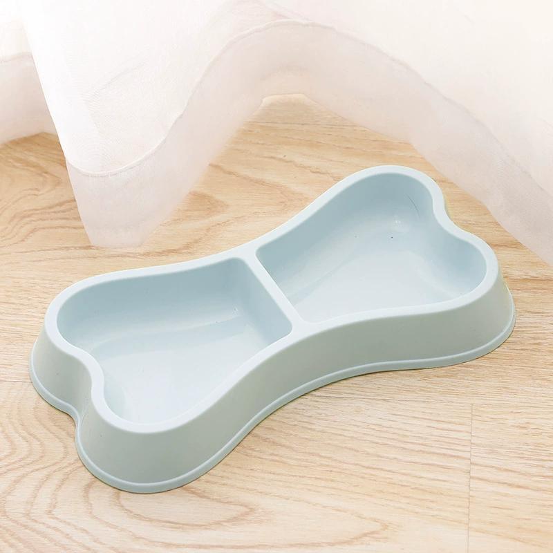 Household pet bowl bone-shaped double bowl cat bowl dog bowl cute durable shatterproof blue pink dog cat food dish