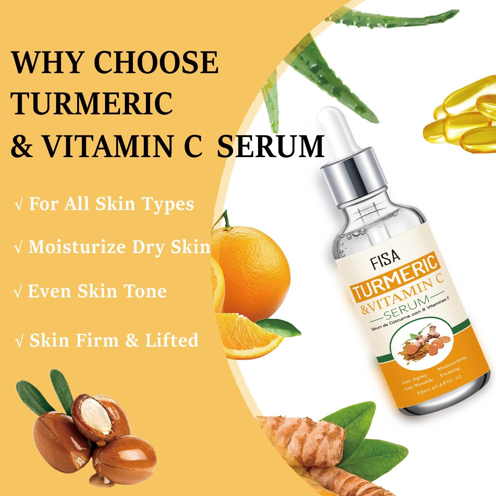 Turmeric Vitamin C Dual-Action Serum, Reduces Fine Lines, Brightens Skin, Hydrates, Tightens, Suitable for All Skin Types, 50ML
