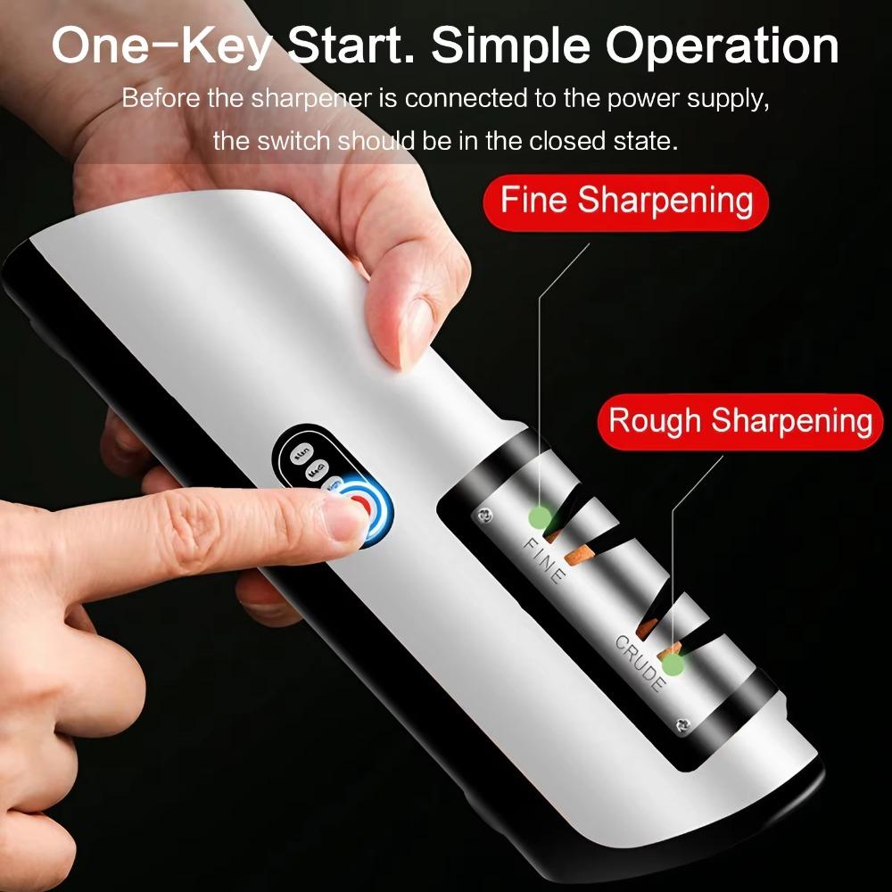 Two-Stage Electric Knife Sharpener: Fast & Efficient Blade Repair Tool. Portable & Powerful Whetstone for Kitchen & Outdoor Use. Professional Knife, Scissor & Hatchet Sharpening Kit with Anti-Slip Base. Ideal for Home & Camping.