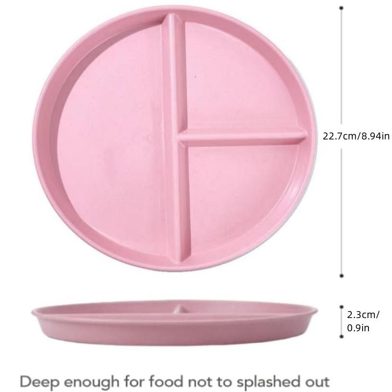 Unbreakable Divided Plates 5PCS for Kids Adults, Corelle Divided Plates, Wheat Straw Divided Plates, Salad Serving Plates, Lightweight Reusable Dinnerware Portion Control Plastic,9IN