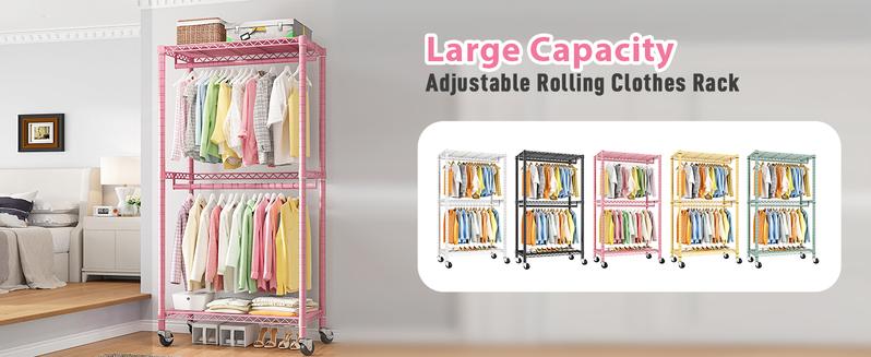 Raybee Clothes Rack 79''H Heavy Duty Clothing Rack with Wheels Adjustable Clothing Racks for Hanging Clothes Portable Rolling Clothes Rack Metal Garment Rack 79" H X35.5 W X15.7 D