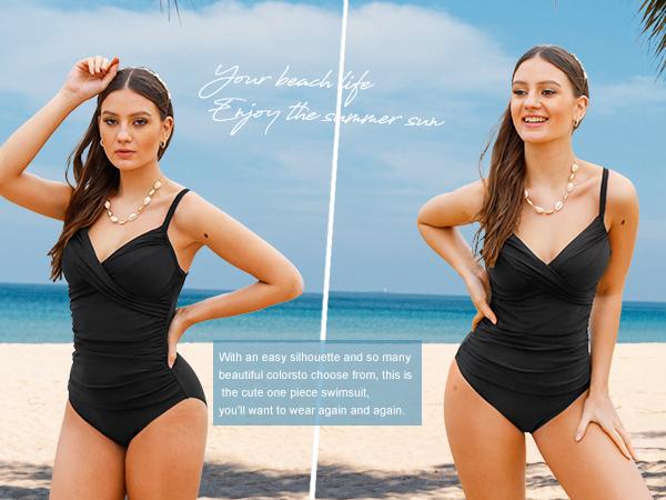 Hilor Women's Ruched Underwire One Piece Swimsuit Front Twist Swimwear Tummy Control Bathing Suit Monokini