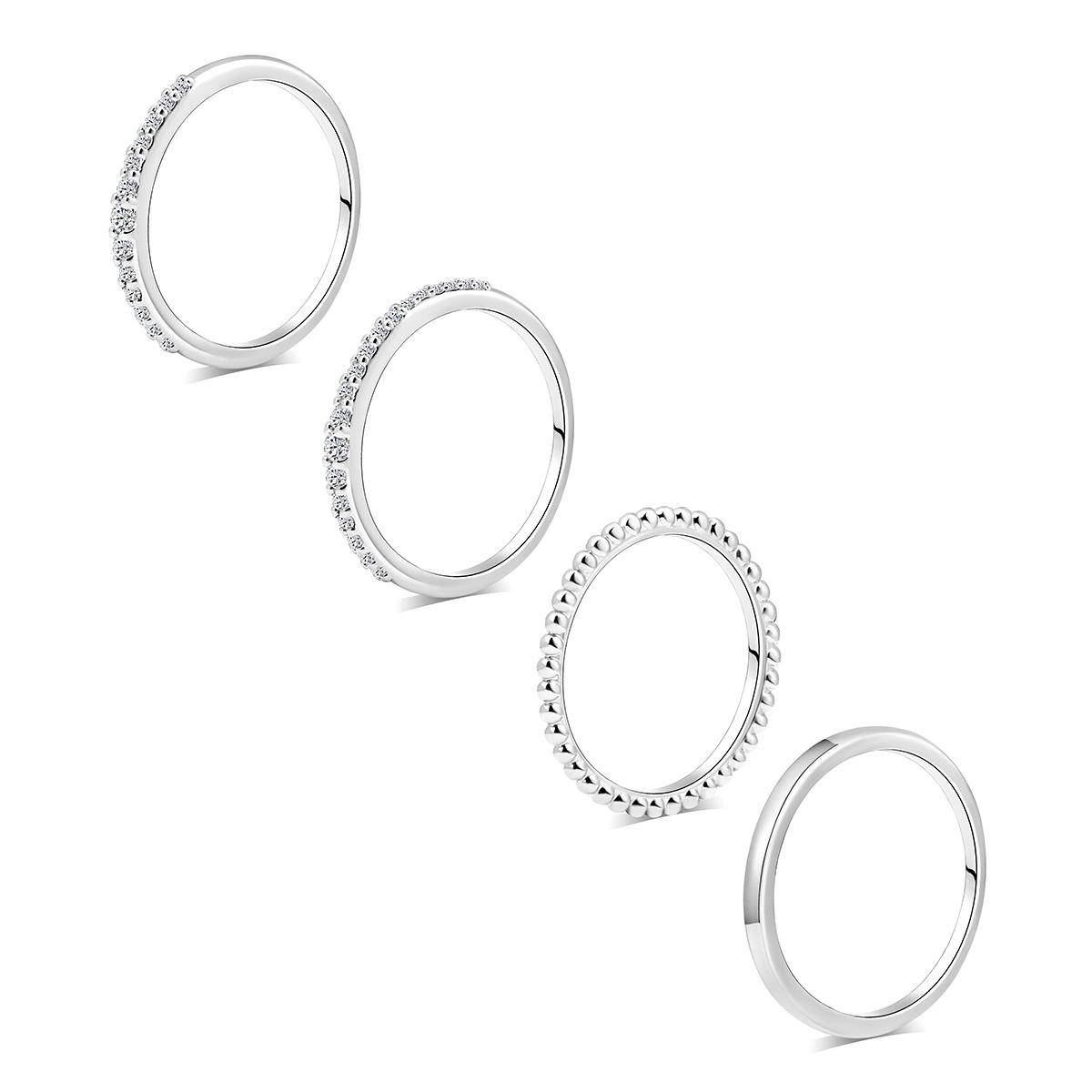 CAROVO Stackable Ring Set of 4 Pure Silver Ultra Thin Stacking Rings for Women Dainty Gold Ring Minimalist Delicate Diamond Ring