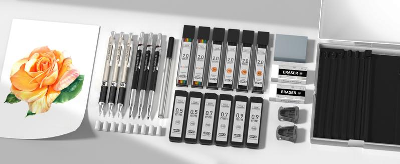 Four Candies 25PCS Mechanical Pencil Set with Case - 3PCS Metal Pencils 0.5 0.7 0.9mm, 3PCS 4B Erasers, 432PCS Graphite Leads for Writing Drawing Sketching Christmas Gifts, Stationery Writing Tools