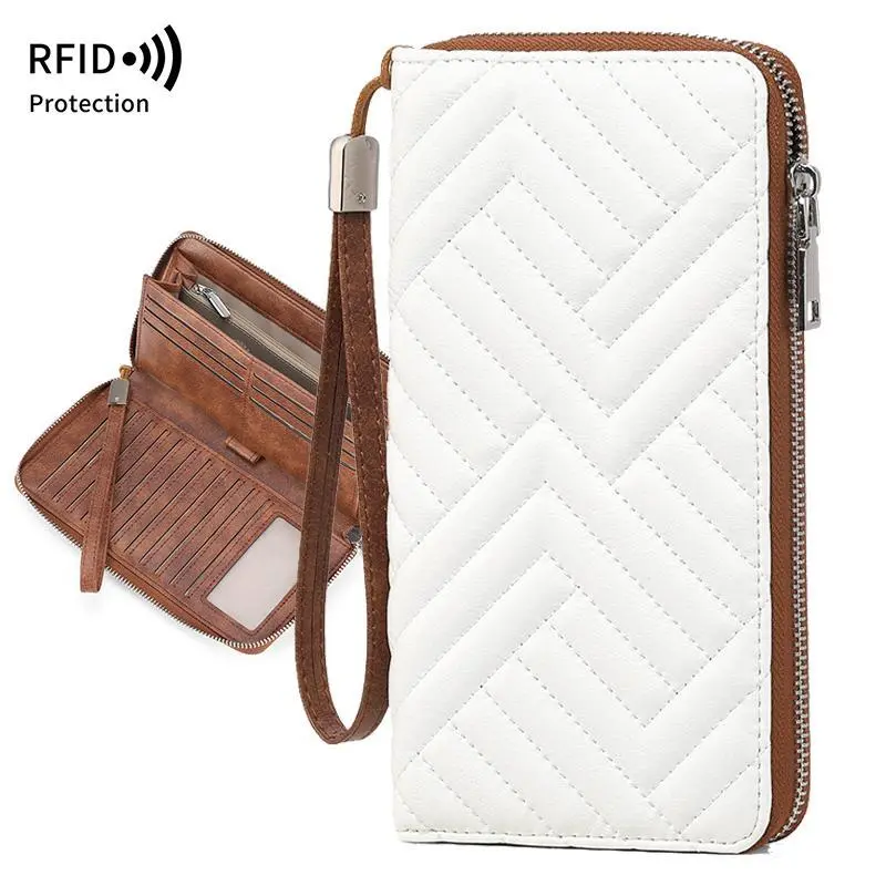 Womens Wallet RFID Blocking Leather Large Capacity Long Purse Card Clutch Wristlet Large Capacity Women Wallet Long Wallet for Women