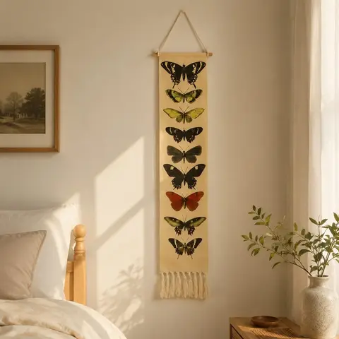 Butterfly Pattern Wall Hanging, 1 Count Boho Tapestry, Vintage Butterfly Art for Living Room or Bedroom, Nature Inspired Home Decor, Bohemian Home Decoration, Hangable