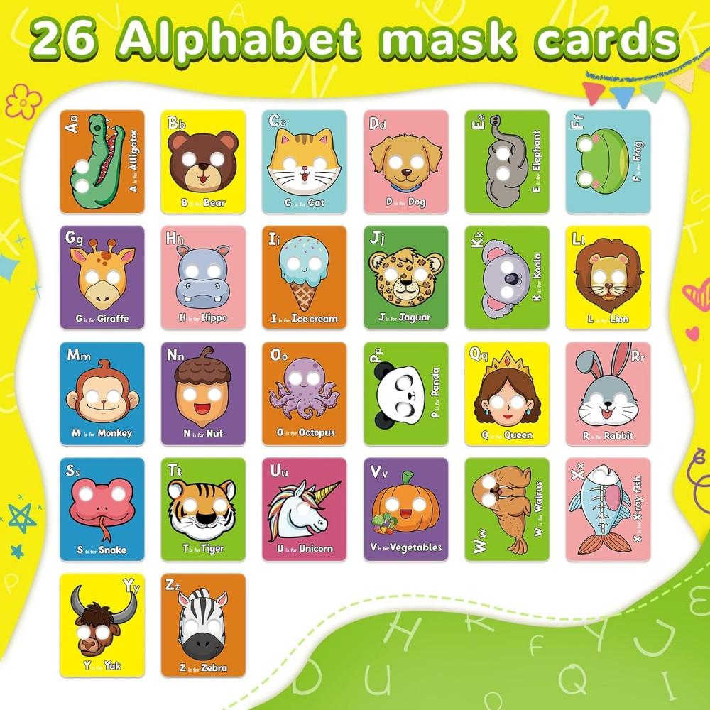 26 Animal Mask Alphabet Flash Cards - Interactive Letter Recognition Game with Uppercase & Lowercase, Double-Sided Giant Learning Cards, Fun Educational Activity for Home & Classroom