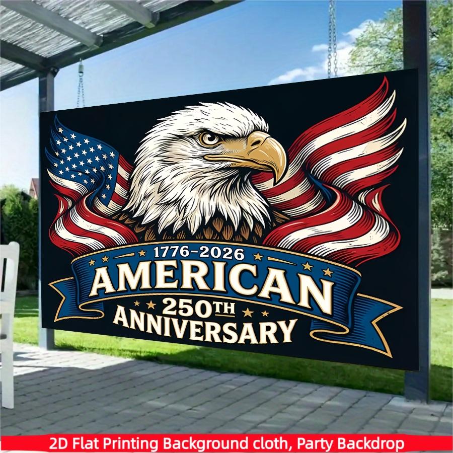 Independence Day 250th Anniversary Banner, Starry Sky with Fireworks and Bald Eagle, Polyester, Ideal for Home, Office, Outdoor Decor, Party Gifts
