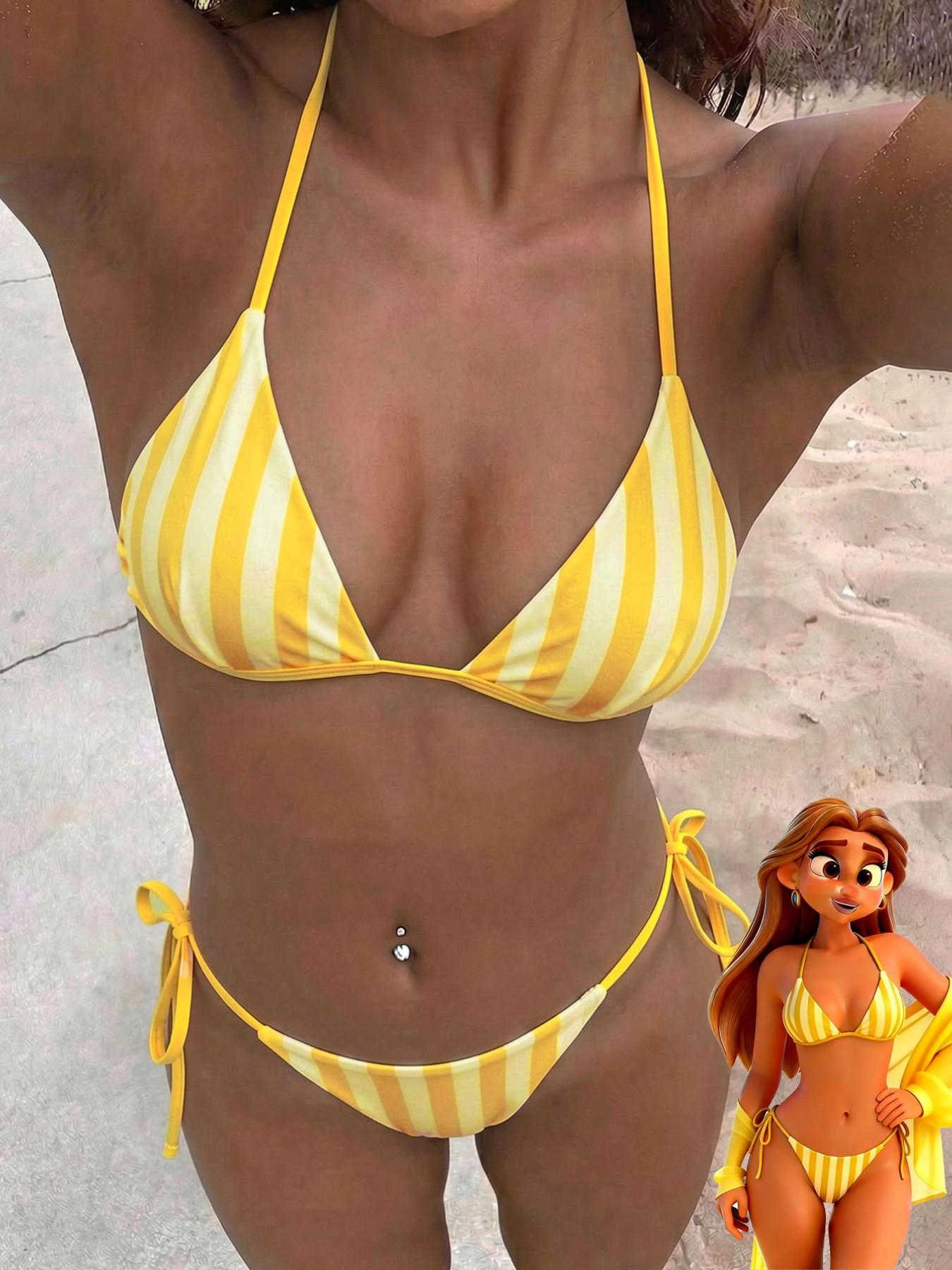 Women's Sexy Fashion Two-Piece Swimsuit, Summer Beach Bikini Set, Striped Print Bikini, Random Print, Casual Style, Polka Dot Pattern, All Seasons