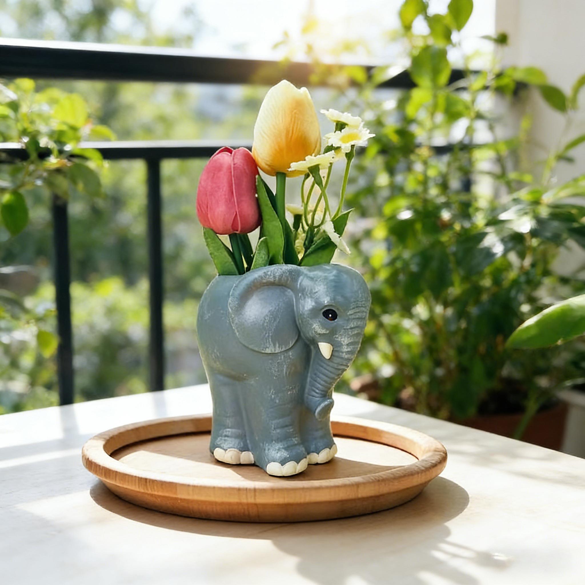 Elephant Shape Vase, Cute Healing Style, Creative Resin Craft, Desktop Floral Decoration, Home Decor Gift Idea, Perfect for Interior Design