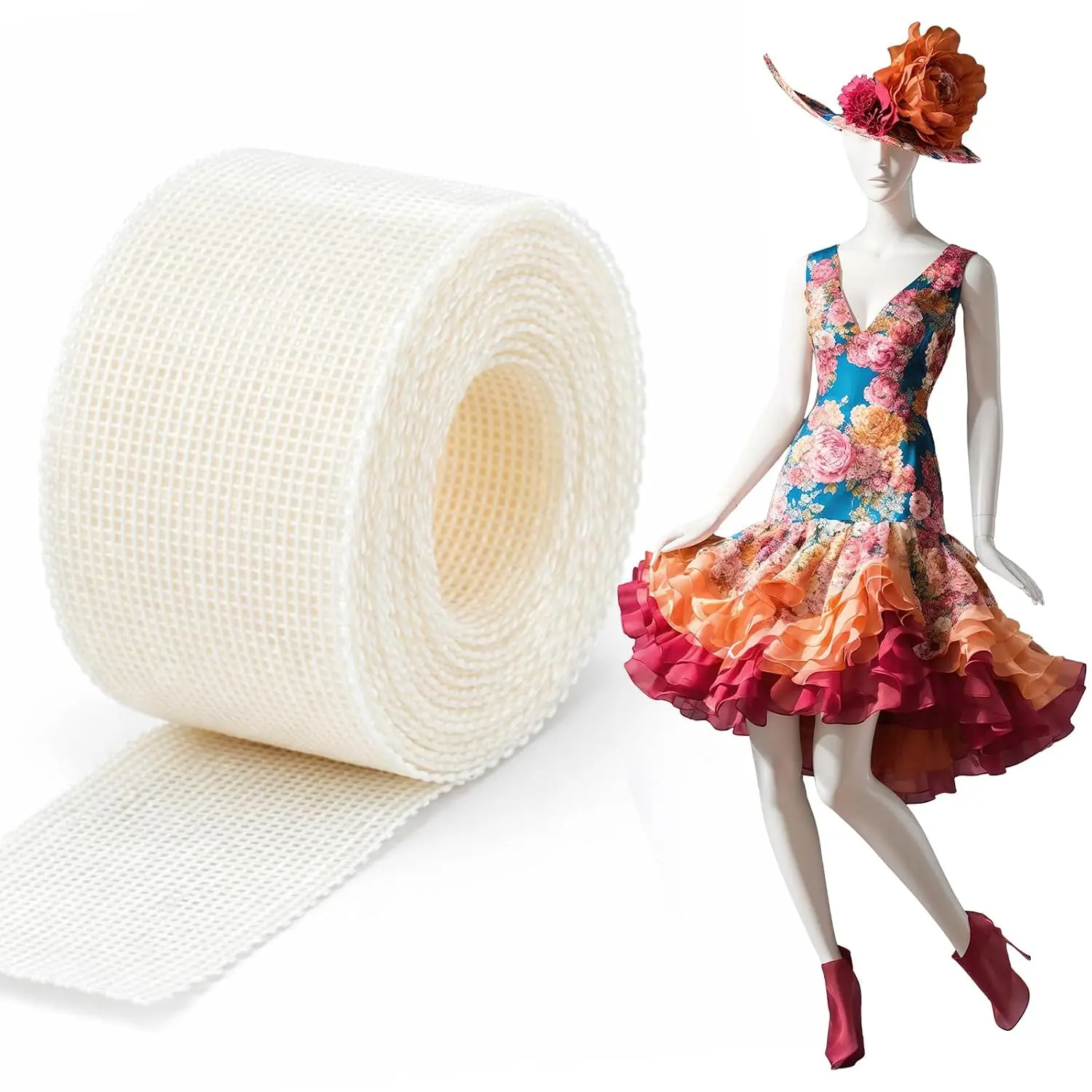 3.2 Yards Fishbone Hem Tape for Sewing, 1.37 Inch Width | Hemming Tape, Narrow and Curved Hems Tool, for Chiffon, Thin Fabric, Silk, Dresses and Skirts,  Storage Box Included