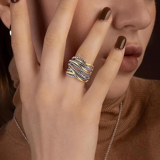 Intertwined Metallic Band Ring - Textured Statement Jewelry for Women
