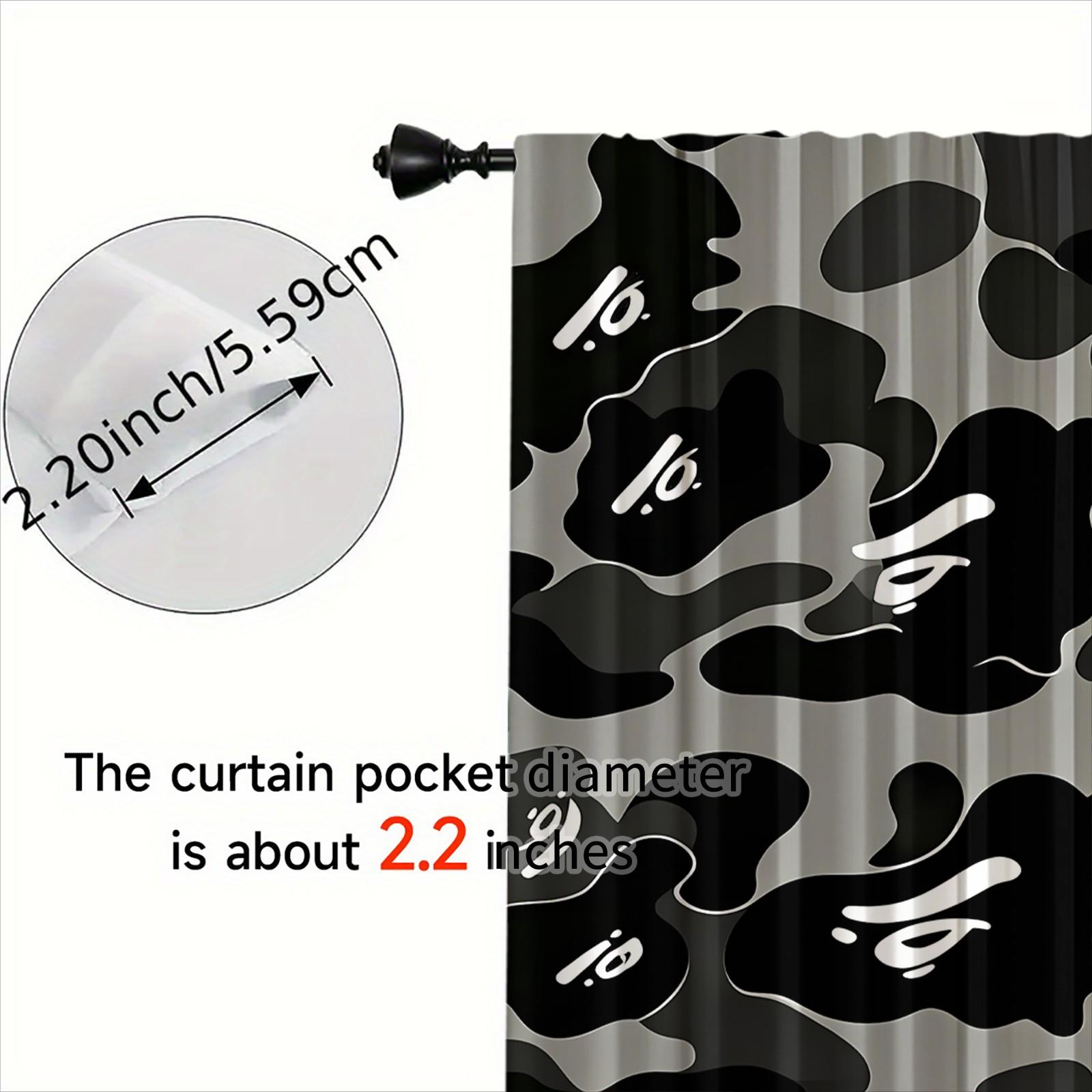 Gray Black Camo Star Semi-Sheer Light Filtering Curtains, Curtain for windows, Privacy Protection Brushed Flannel Drapes, Streetwear Camouflage Print Non-Blackout Rod Pocket Panels, Window Decor for Living Room, Teens Bedroom