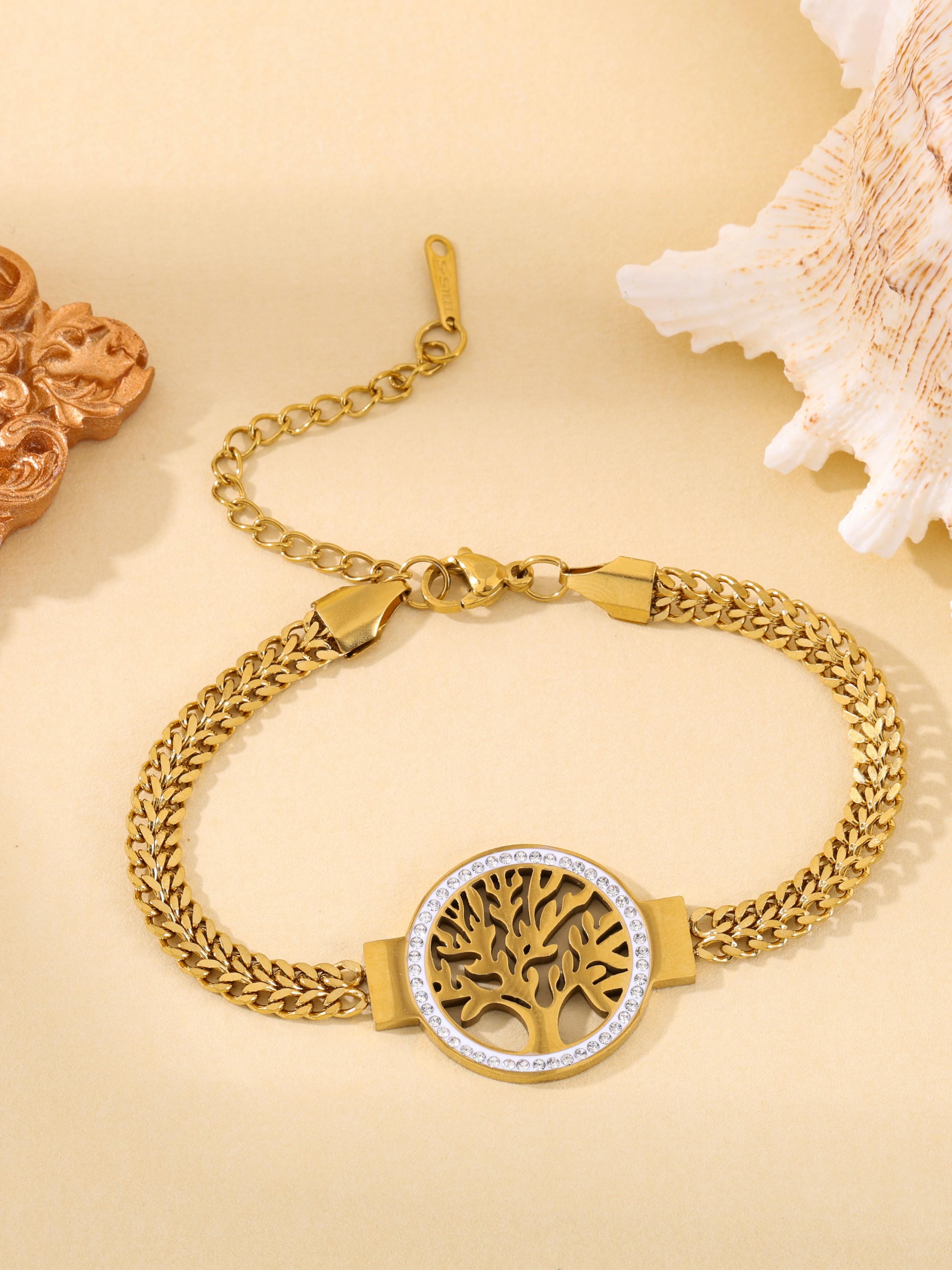 Elegant Zirconia Tree Bracelet, Life Tree Design, Versatile Jewelry Accessory for Everyday Wear, Enhance Your Layered Style