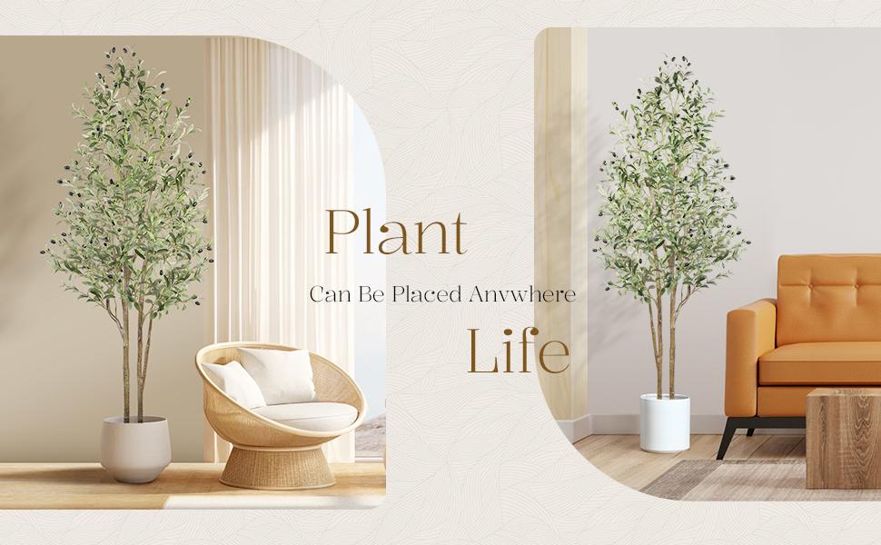 Artificial Olive Tree Silk Plant with Mistletoe – Indoor Faux Tree, Lifelike Fruits, Modern Home & Office Decor