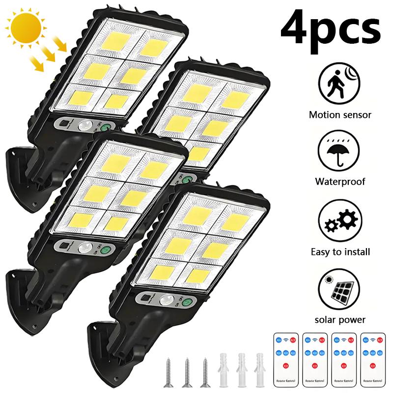 Solar Lights Outdoor, 6000 Lumens 4pack 108COB LED Solar Powered Motion Sensor Wall Lamp - IP65 Waterproof with Remote Control, Durable Security Light for Outside Wall, Garden, Yard, Porch