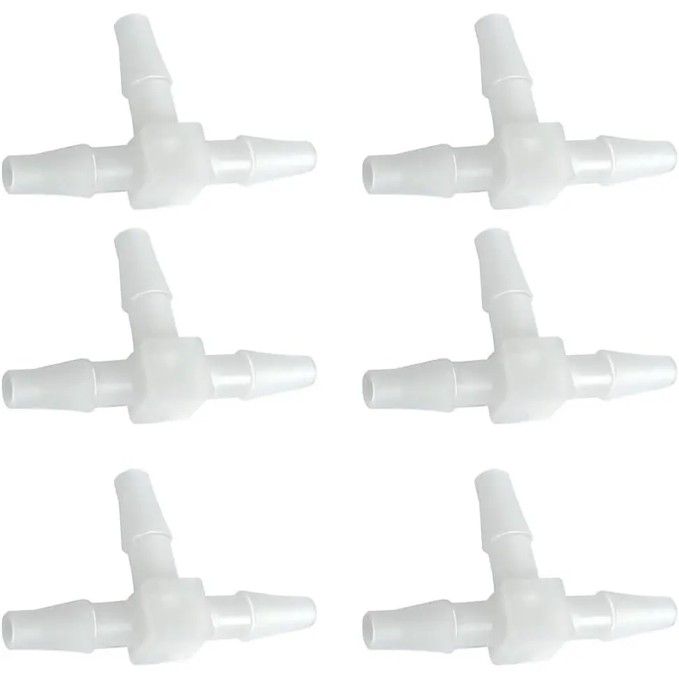 Plastic 1/4" ID Hose Barb Fittings,  Barbed Tee Pipe Connectors 3 Way Joint Splicer Mender Union Adapter for Boat Aquarium, Pack of 6