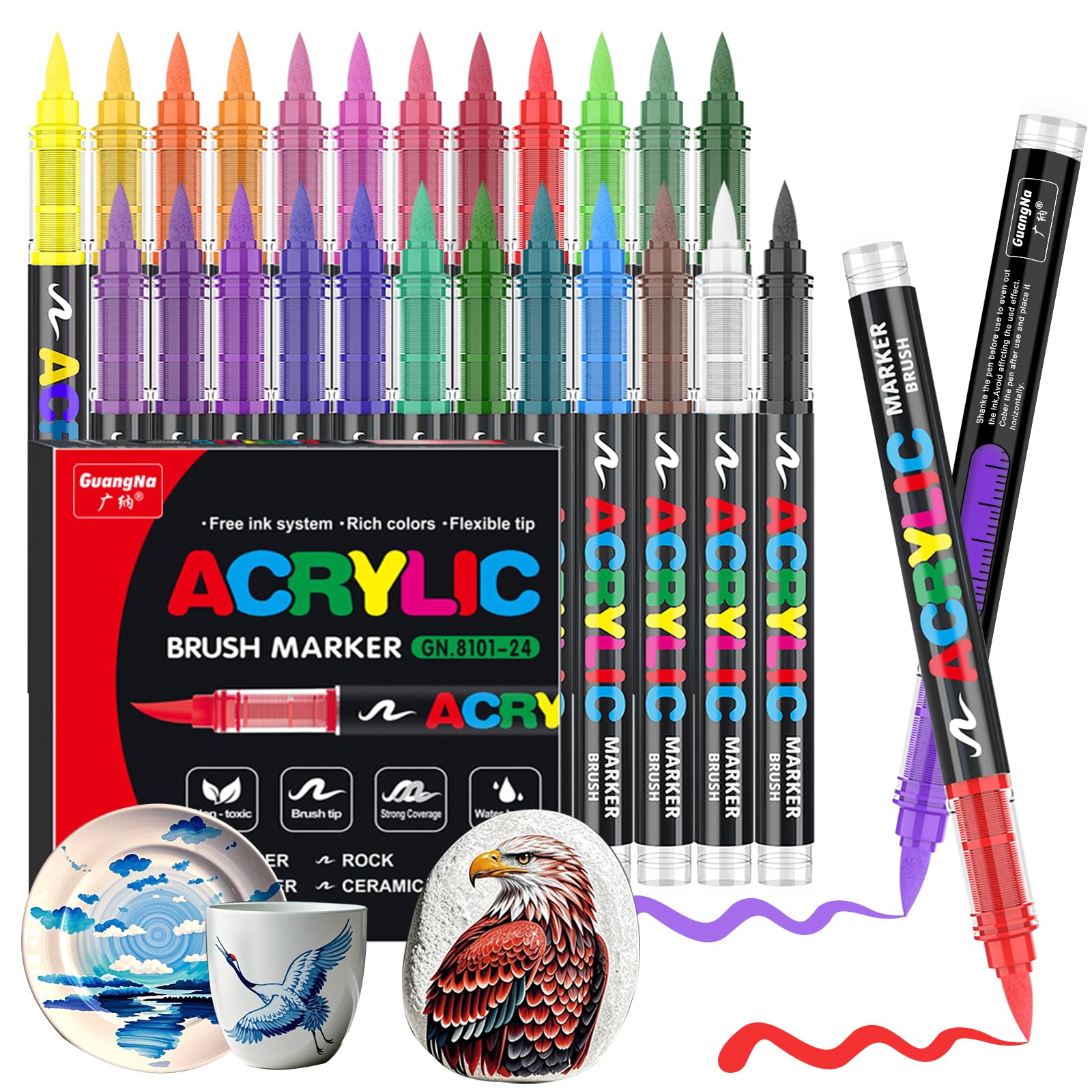 Acrylic Paint Markers Set, Acrylic Art Kit, Automatic Ink Control Soft Brush Tip Acrylic Paint Pens for Wood Rock Glass Canvas Stone Fabric Metal Ceramic DIY Art Supplies, Back to School, Halloween, Gift, Customizing my shoes/phone case, Art Color Set