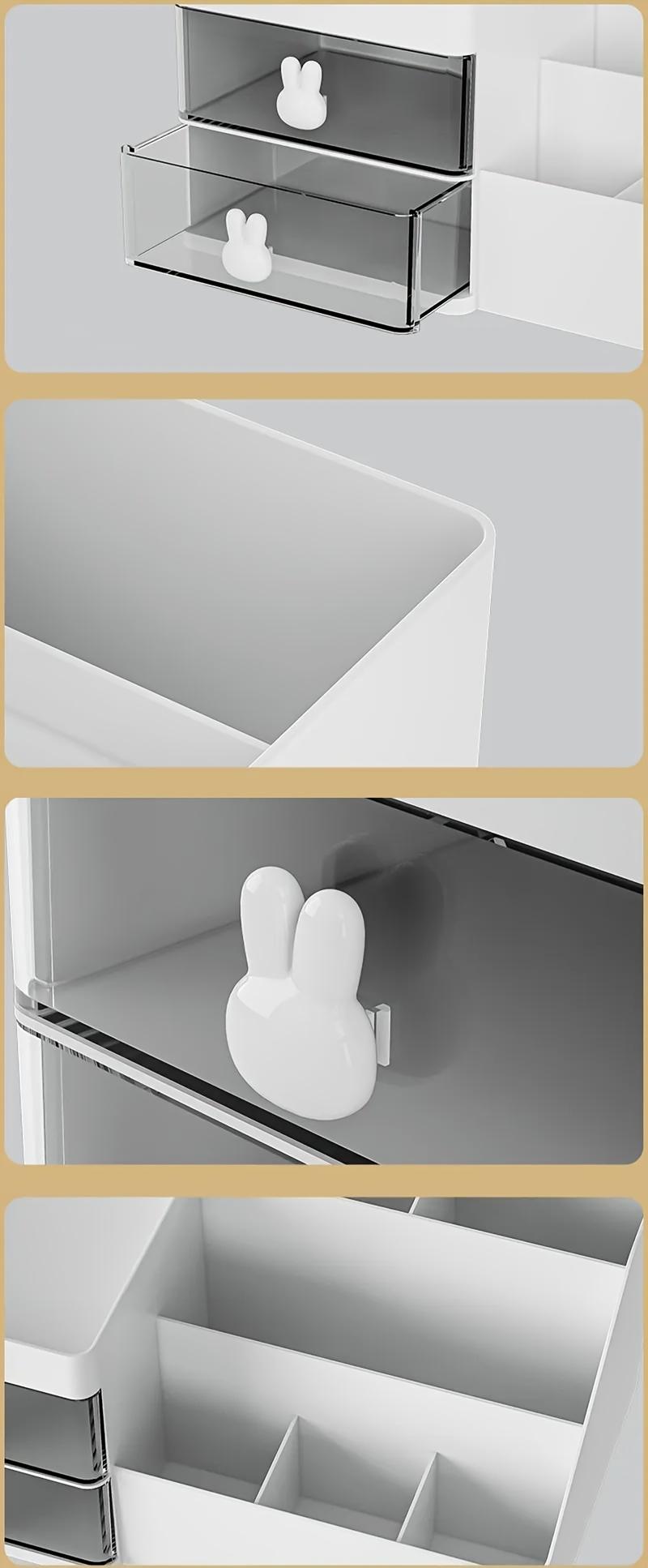 Multi-Compartment Desk Organizer with Drawers, Large Capacity Office & Makeup Storage Caddy for Pens, Cosmetics and Desk Accessories