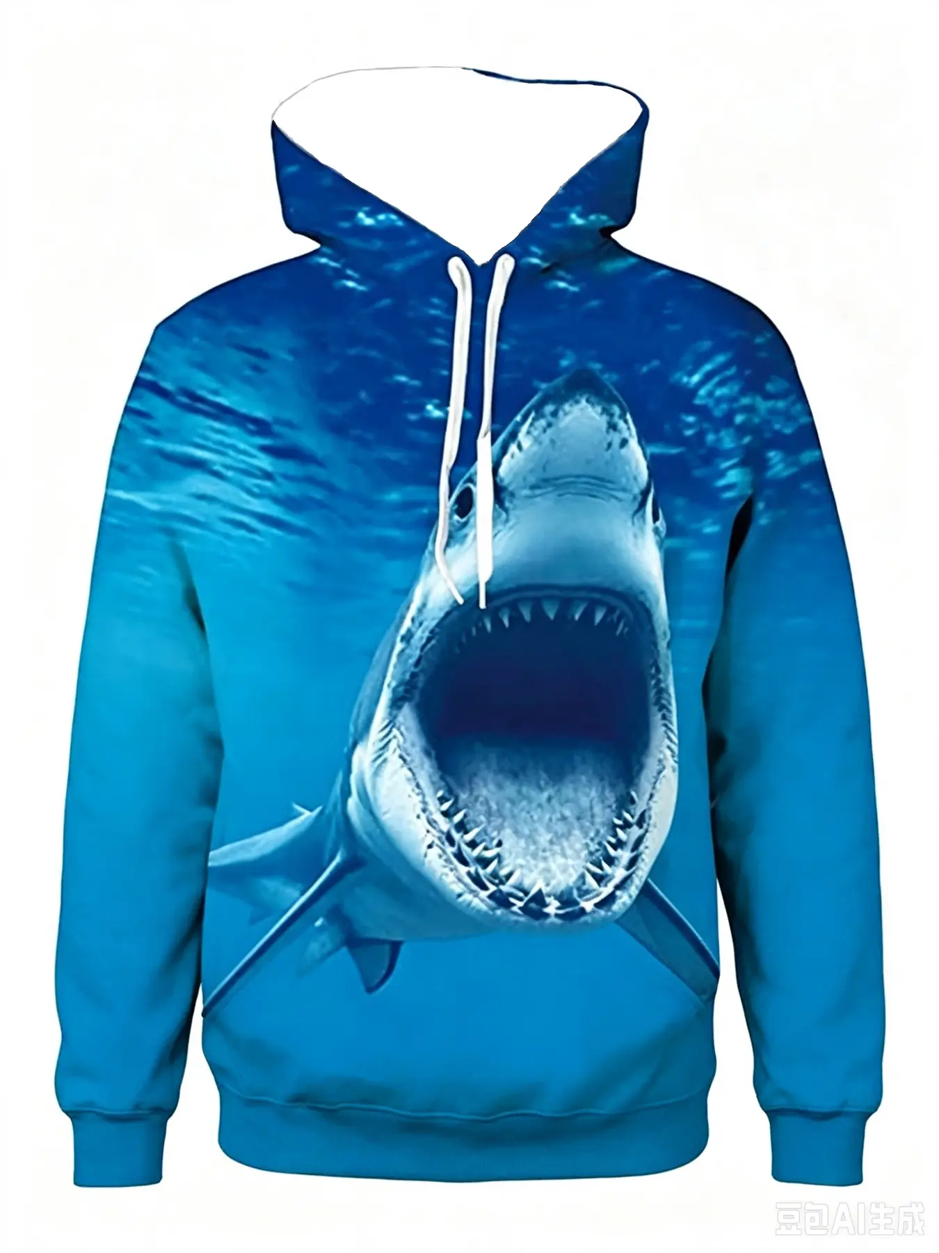 Deep Sea Mega Shark 3D Digital Print Hoodie, Stylish Streetwear Casual Pullover Top