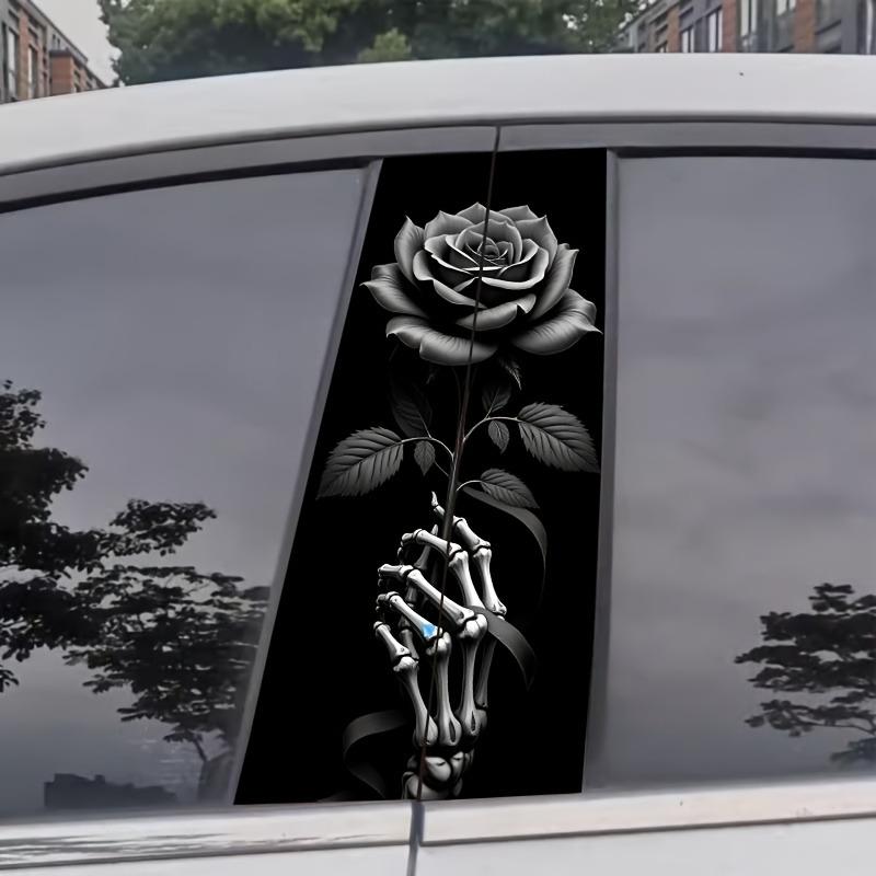 2-Piece Handheld Rose Car B-pillar Sticker, Matte Surface, Leave No Trace, Waterproof and Scratch Resistant, Single Use, Suitable for Plastic and Metal Surfaces, Floral Design Car Accessories, Universal Car Sticker