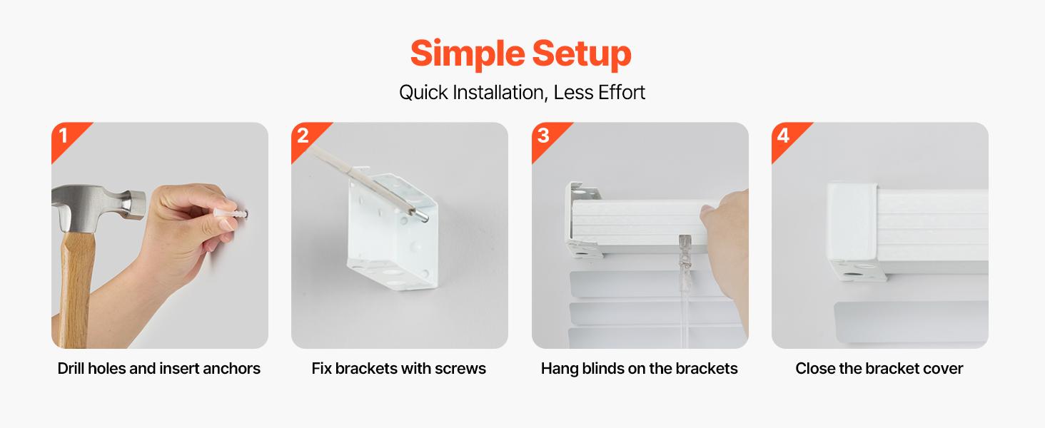 VEVOR Box Mounting Brackets, 2 Pcs, Box Blind Bracket for Window Blinds, Fit for 1.5x 2.25 inch Headrails, with Self-Tapping Screws and Expansion Tubes, Sturdy Iron, for Blinds Installation, White