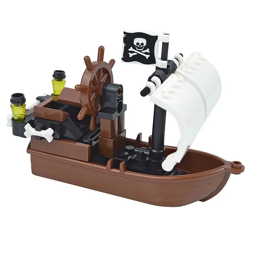 Set Assemble Bricks Model Pirate Ship With Skull Flag DIY Building Blocks Boat Decoration Kid Small Particles Toys Gifts