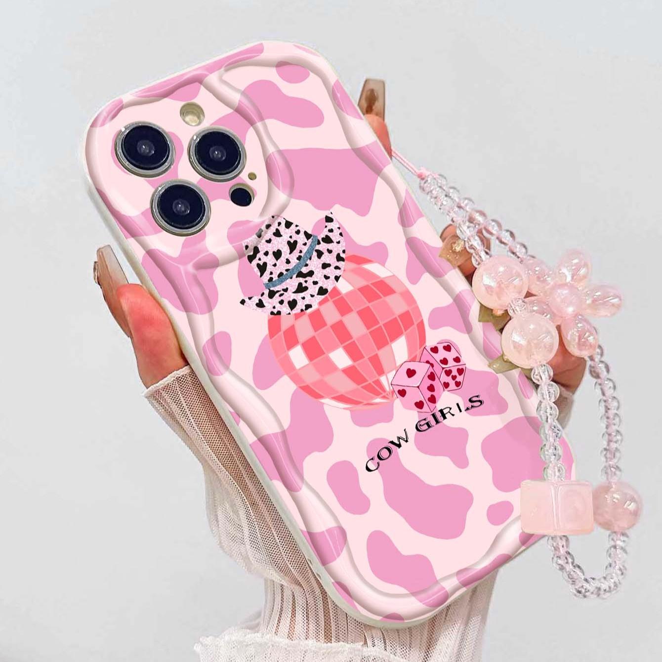Disco Ball Heart Dice Tpu Phone Case with Lanyard, Shockproof Wave Edge, Fits Apple Models, Girl's Gift, Festival Present