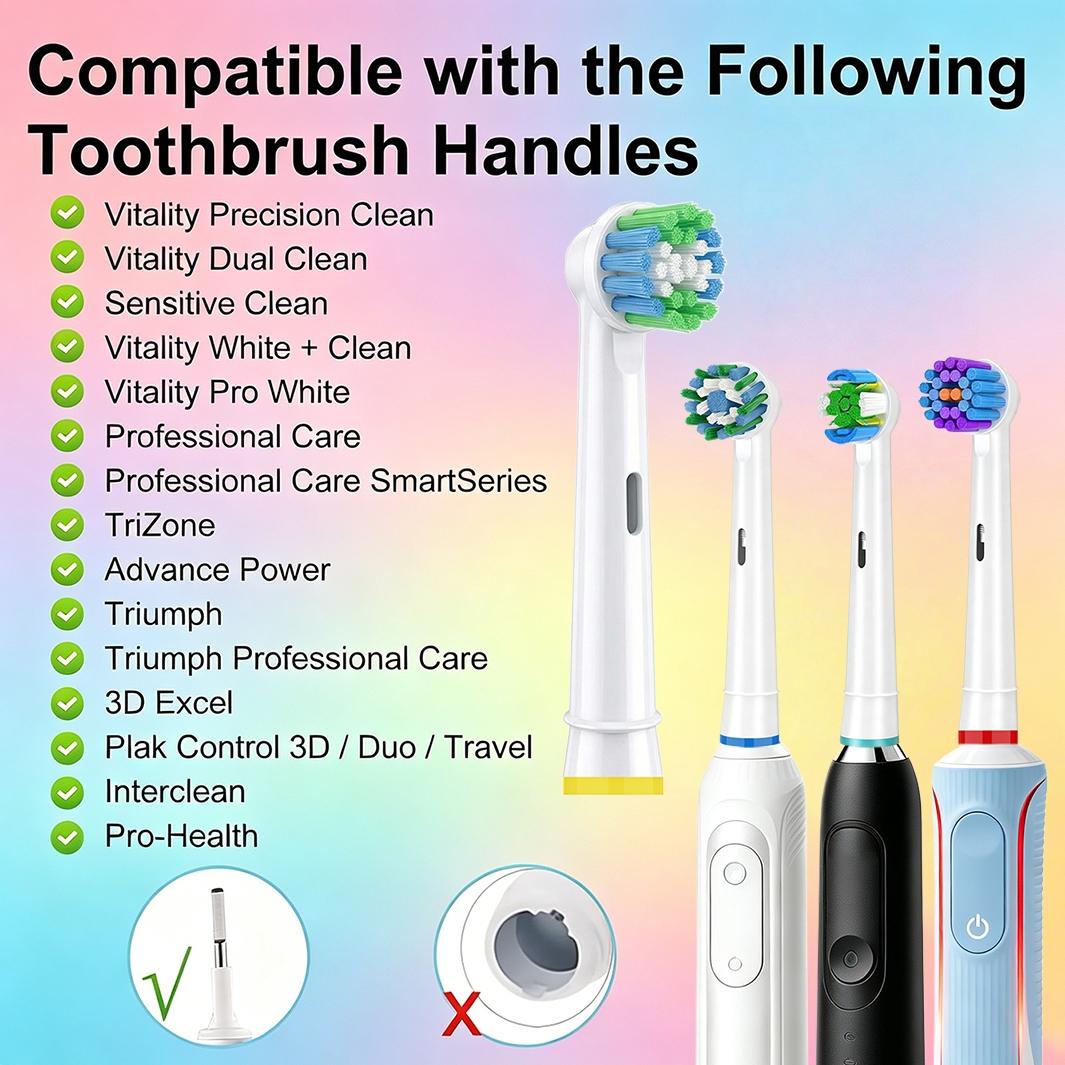 Replacement Electric Toothbrush Heads Compatible with Oral-B Rotary Handles, 4 Pack / 8 Pack, 4 Varieties Brush Heads with Protective Dust Caps, Soft Bristle Refills for Deep Clean & Sensitive Gum Care