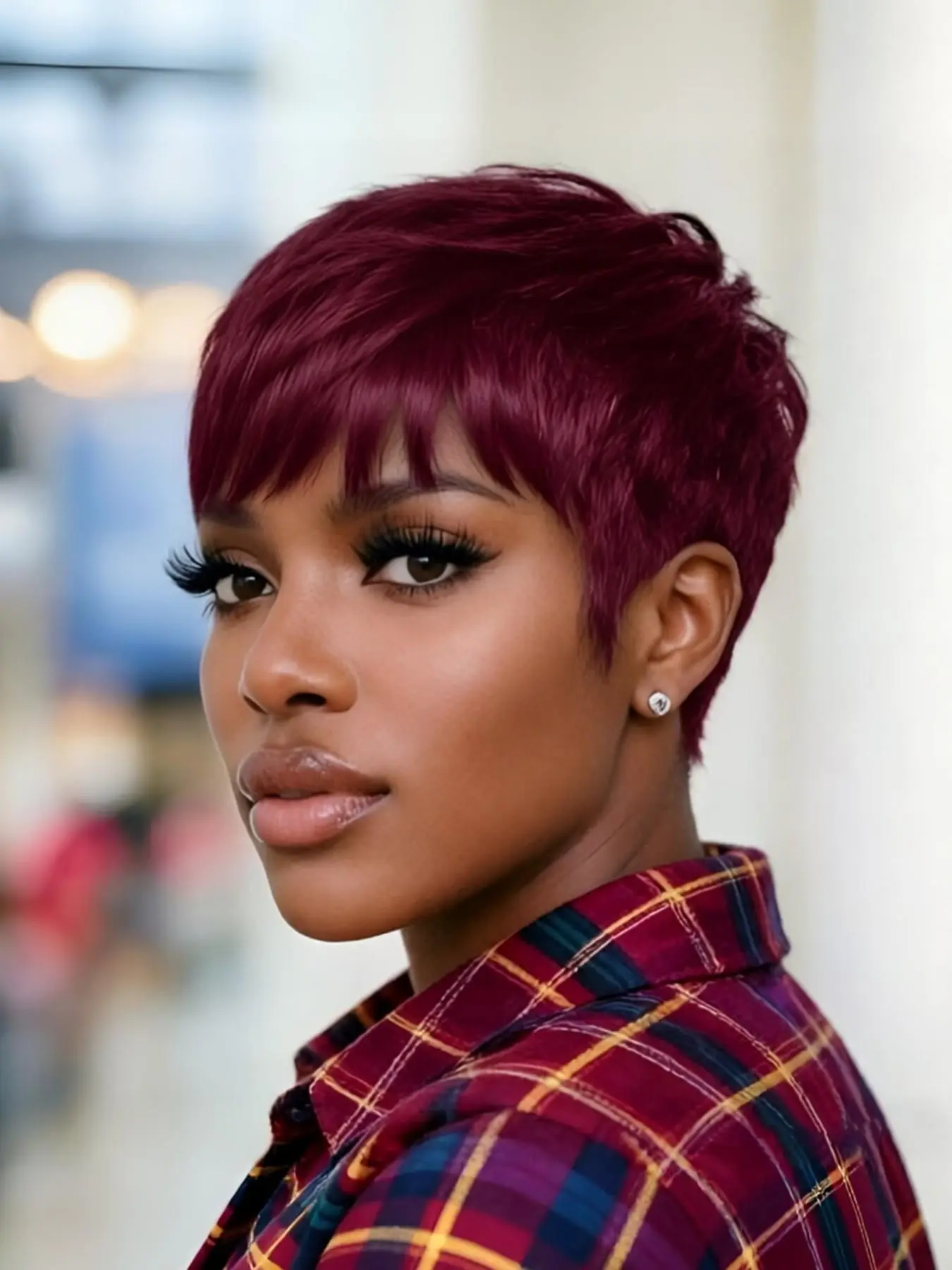 pixie  Party holidays gift wig pixie cut human hair wig machine made wig for women pixie wig short straight black color human hair wig