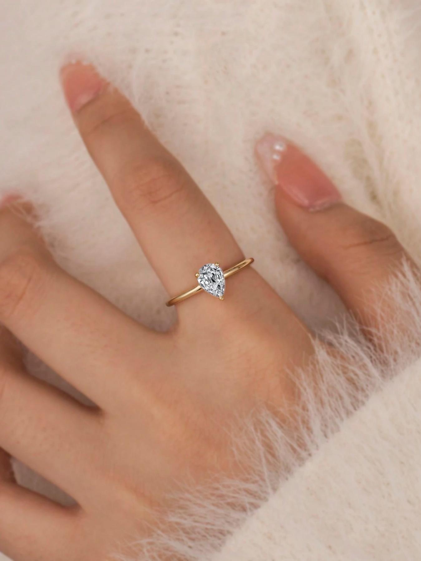 S925 Sterling Silver Water Drop Rhinestone Decor Ring, Simple, Fashion Jewelry Accessories for Women, Birthday Holiday Gift, Bridal Engagement Ring