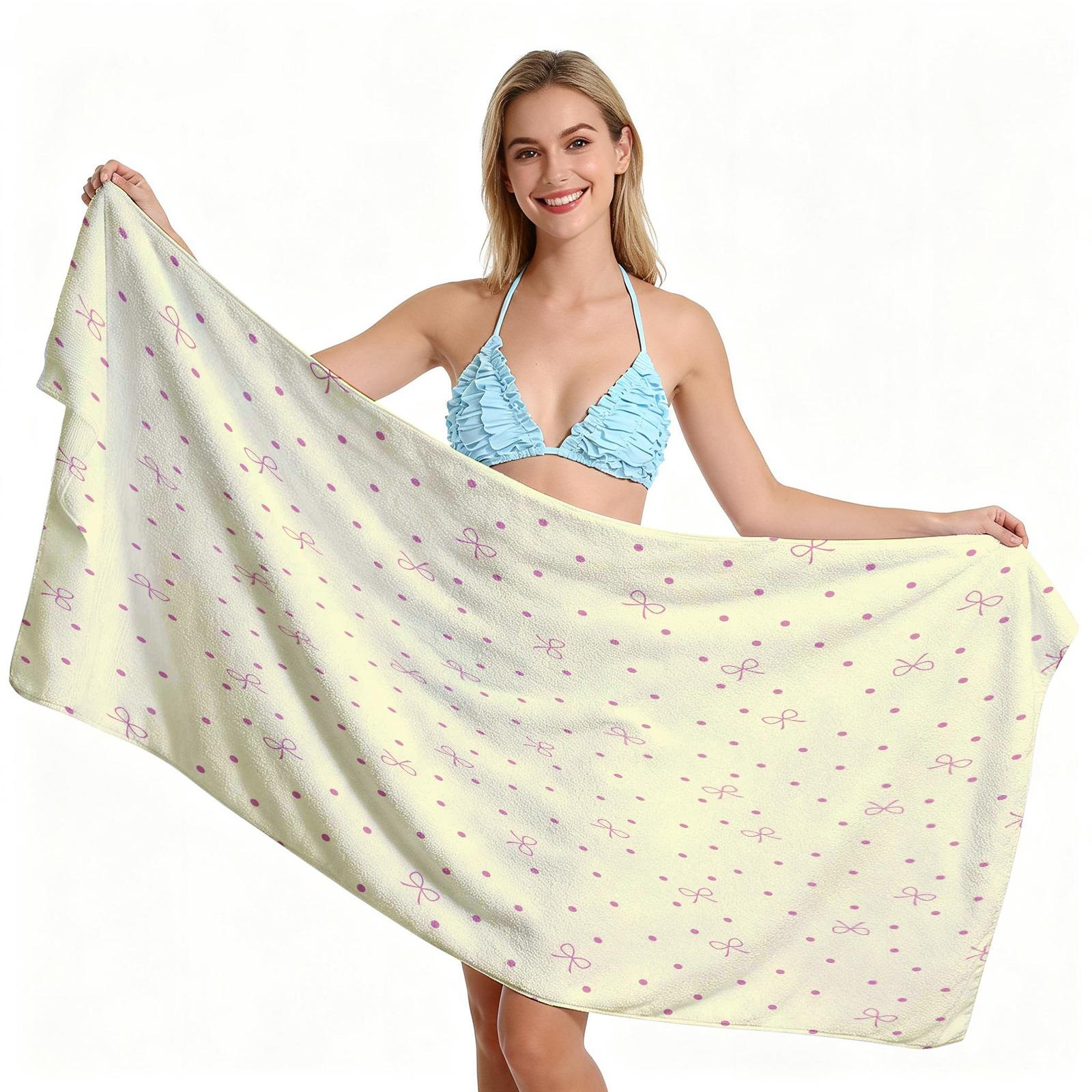 Ballet Core Bow Beach Towel, Cute Soft Skin-friendly Quick Dry, Available in Black White Blue Pink, Ideal for Girls Seaside Vacation Photoshoot