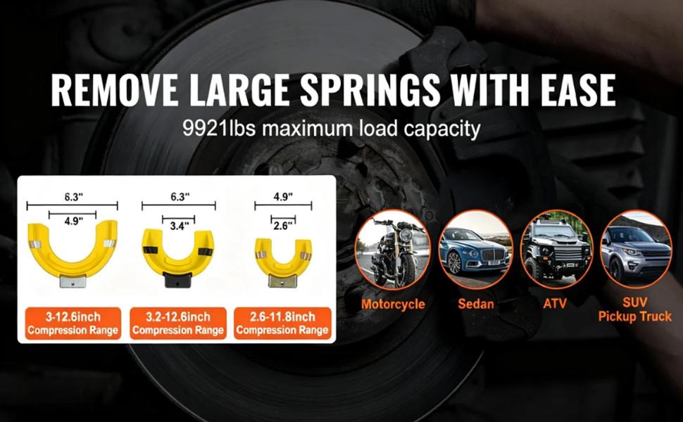VEVOR Strut Spring Compressor Set, Macpherson Strut Spring Compressor Kit, Interchangeable Fork Strut Coil Extractor Remover Tool, with Yellow Protective Sleeve and Carrying Case