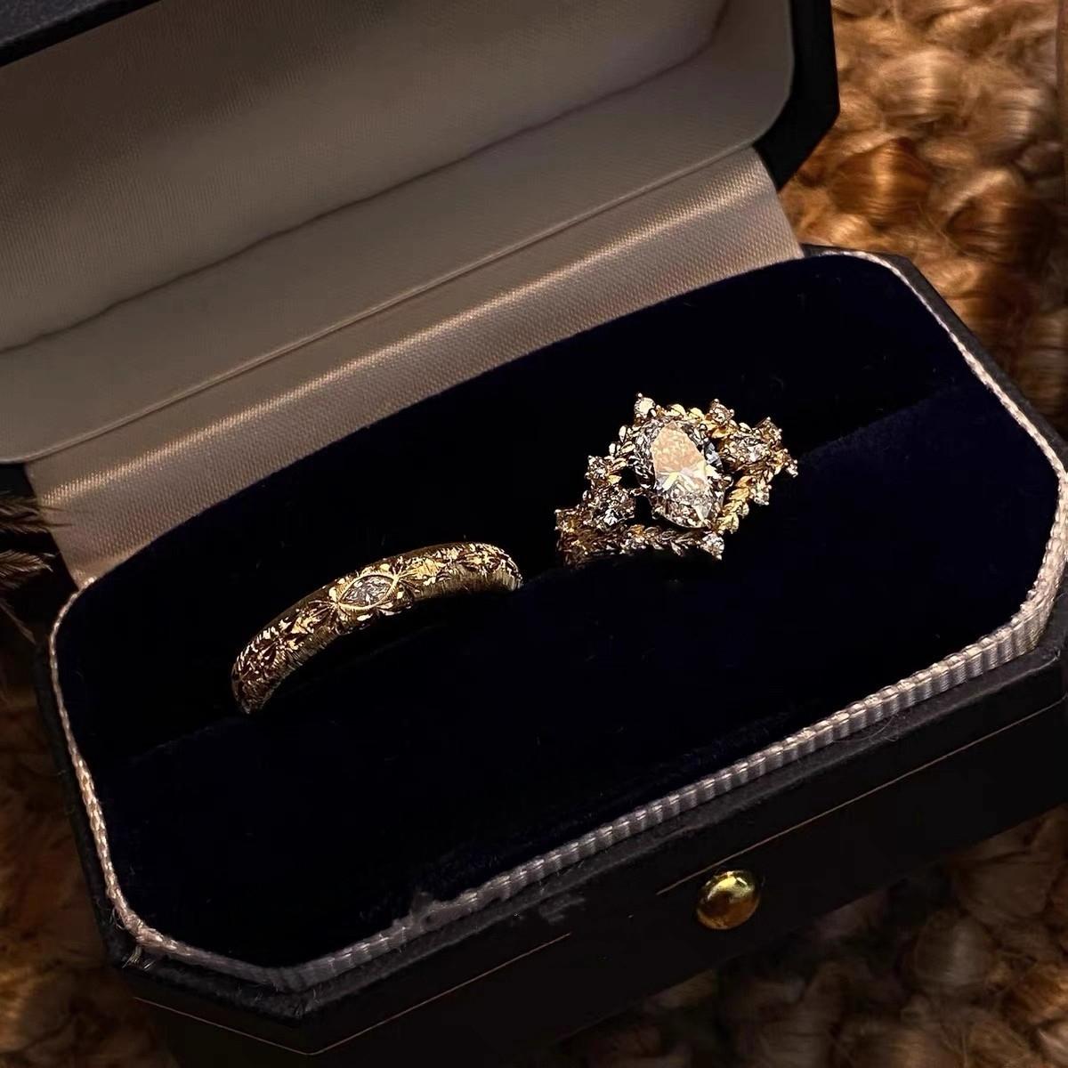 Vintage Gold Plated Diamond Ring Intricate Vine Leaf Wrap Design Adjustable Stackable Statement Ring for Women