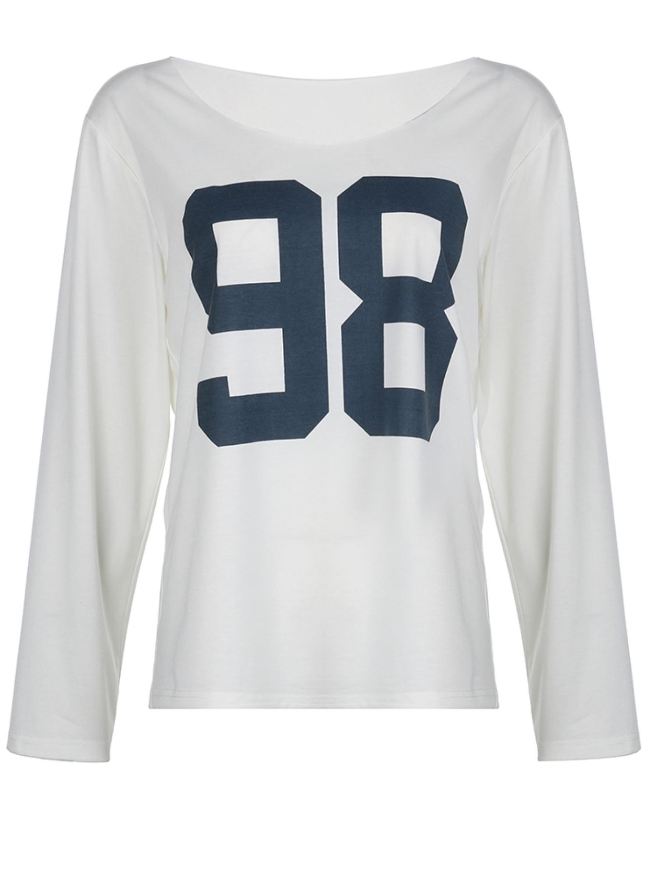 Women's Number "98" Print Drop Shoulder Tee, Casual Fit Brandy Melville Short Sleeve Round Neck T-shirt for Summer, Fashion Women's Top for Daily Wear 90s Streetwear Clothes, Graphic Tees Women, Clothing, Womenswear