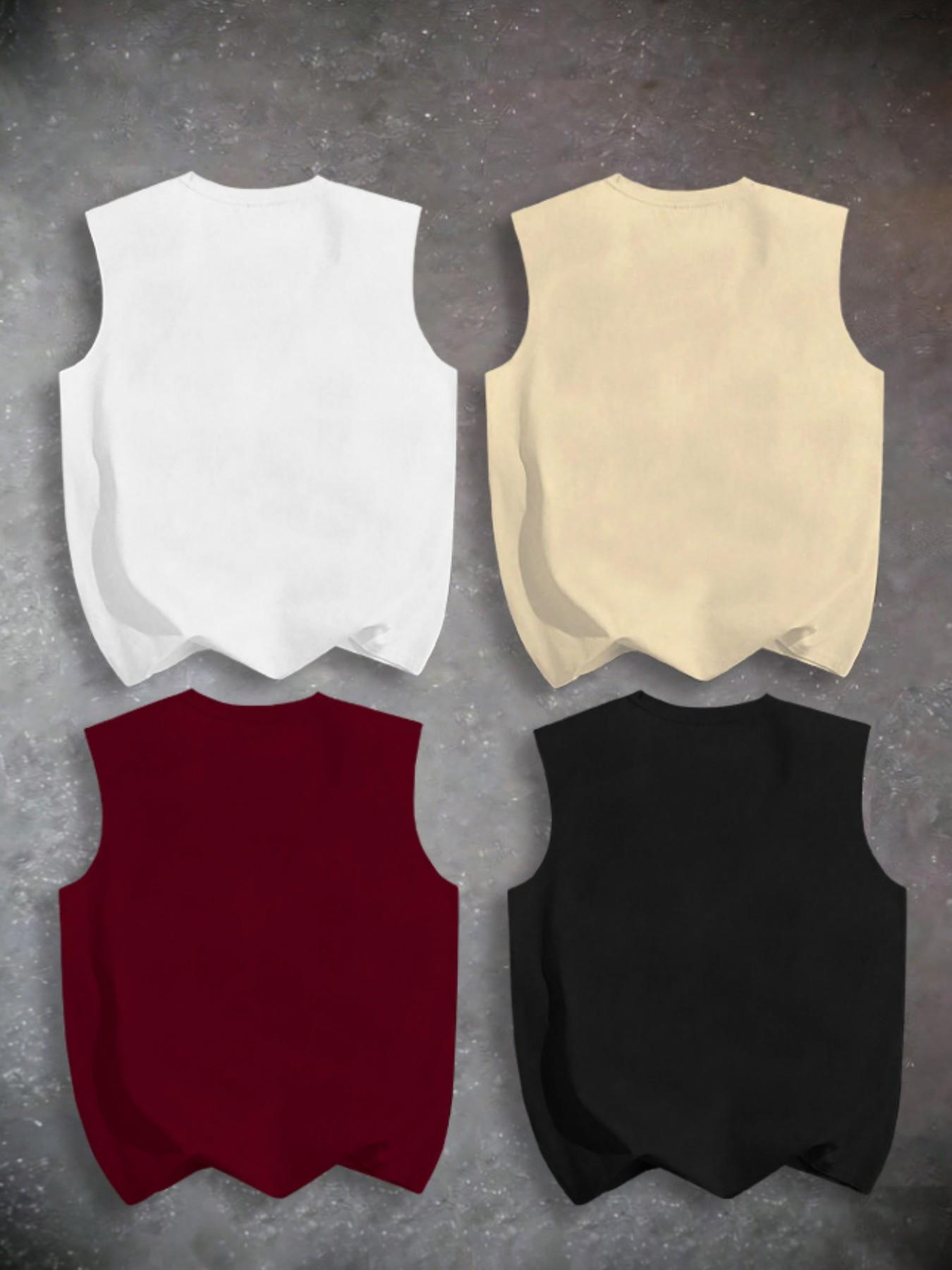 Men's Four-Piece Set Casual Sleeveless Tank Tops, Patterned Tank Top, Ring Pattern Print, Summer Vacation Party Daily Wear, Comfortable Inner Outerwear