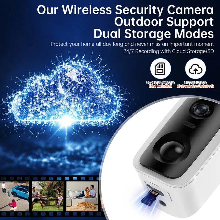 Wireless Solar Cameras for home Outdoor, Battery Powered 2.4Ghz WIFI Security Cameras with 2K HD Full Color Night Vision, IP66 waterproof, AI Motion Detection,Siren,Two-Way Talk
