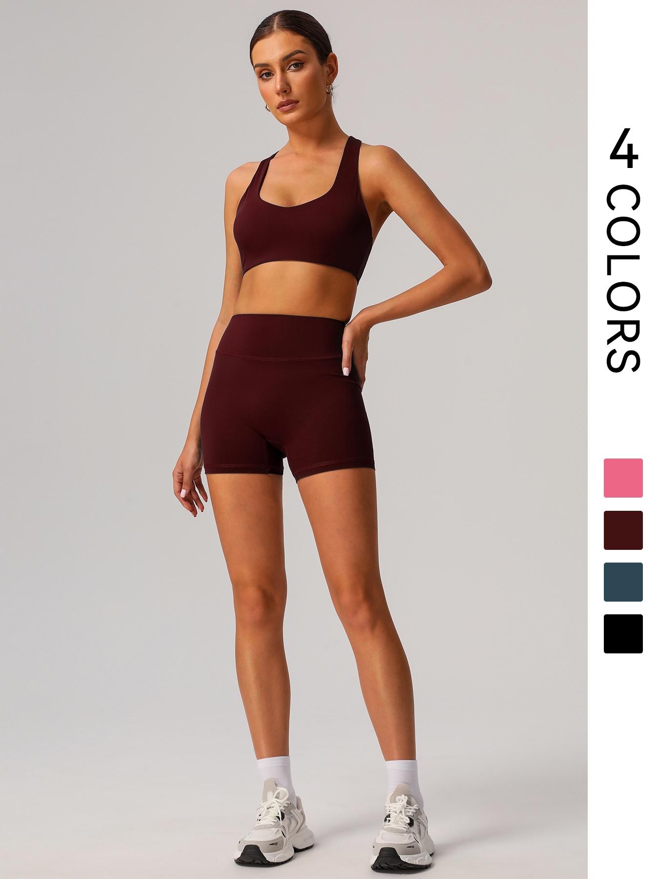 Women's Solid Crop Sports Bra & High Waist Shorts Sportswear Set, Casual U Neck Sleeveless Crop Top & Skinny Shorts, Ladies Sportswear for Indoor Outdoor Wear