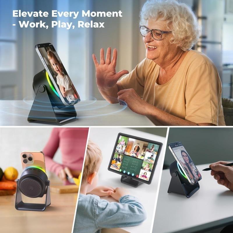 4-In-1 Wireless Bluetooth-compatible Speaker with LED, 360° Rotating Stand, Portable Desktop Holder, Ideal for Home, Shower, Outdoor, Travel Gifts