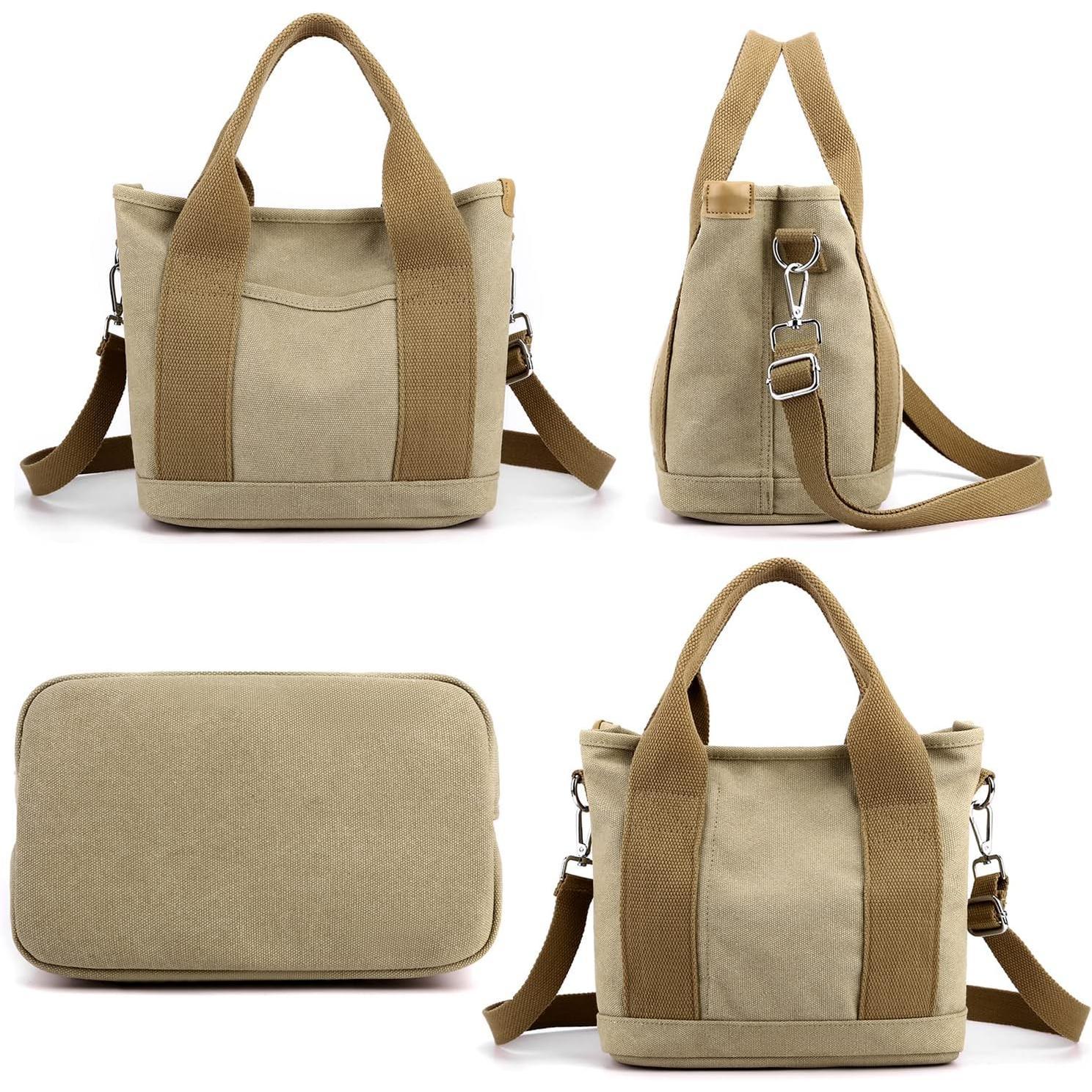 Handbag for Women Multi-Pockets, Canvas Tote  Bags with Zipper, Satchel Hobo Bag for Travel Work