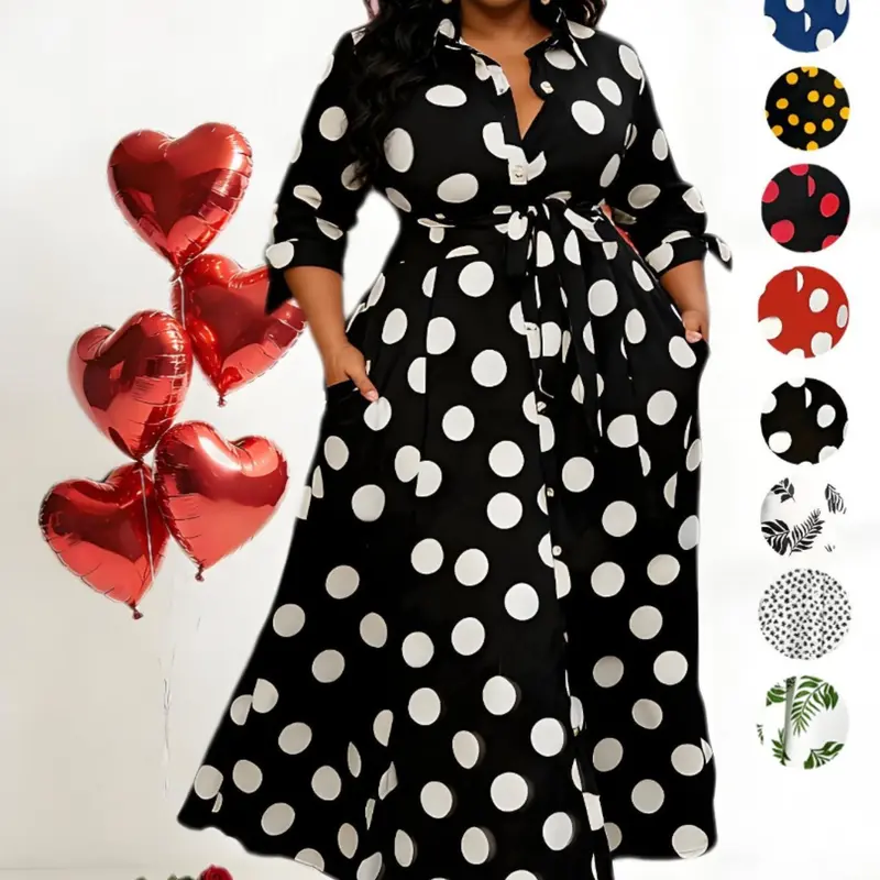 Plus Size Long High Waist A-Line Dress, Seven-Quarter Sleeve, Invisible Pocket, Body-Conforming, Versatile Fashion, Elegant Style, Summer Dresses