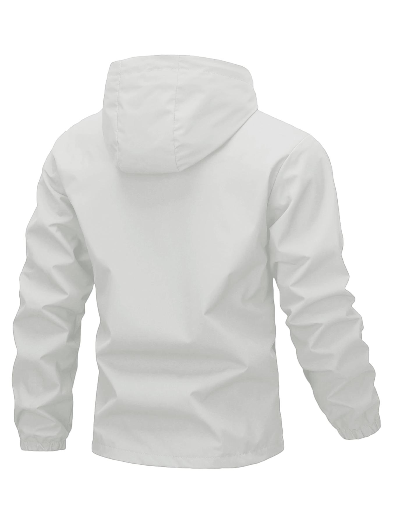 Unisex Plain Waterproof Windproof Drawstring Zip Up Hooded Jacket, Casual Long Sleeve Zipper Pocket Design Outerwear for Outdoor Activities, Men's Clothes for All Seasons, Menswear, Coats