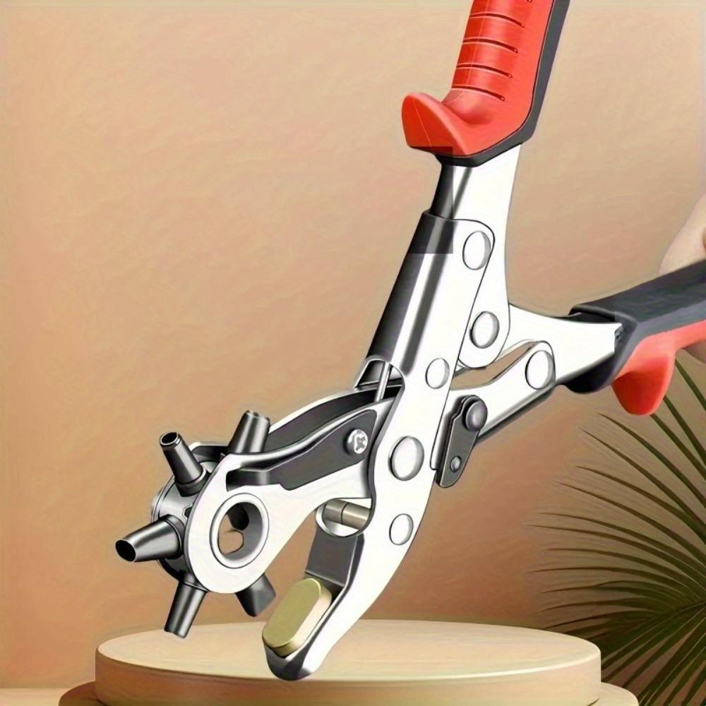 Heavy-Duty Rotary Leather Punching Pliers, Ergonomic Handle, Multi-Size Kit, Precise Holes, Ideal for Belts, Crafts, Sewing Projects, Diy Tool, Smooth Hole Puncher, Hand Tools